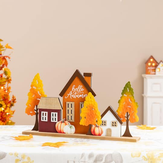Glitzhome® 18" Fall Metal & Wood Village Table Decor